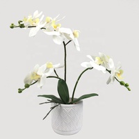 Meilleure vente de fleurs d'orchidées roses artificielles de 55cm de haut avec pot en ciment