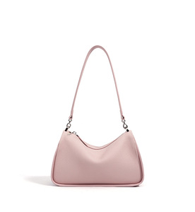 Luxury Summer Round Boston Handbag <b>Pink</b> Genuine Leather Cowhide Soft Fashionable Zipper Closure Candy Shoulder Bag for Women - Product Image 2