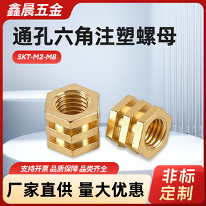 Tuercas Hexagonales de Latón con Orificios Pasantes SKT M2 M3 M4 M5 M6 M8, Insertos de Tuerca de Cobre Moldeados por Inyección GB809 - Product Image 1