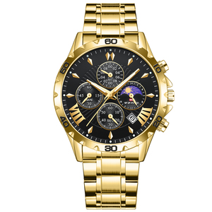 Montre multifonction pour homme, chronographe noir, phase de lune, acier inoxydable - Product Image 2