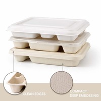 Plateau repas écologique compostable à 6 compartiments Assiette de bagasse de canne à sucre jetable avec couvercle