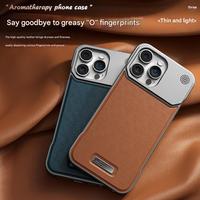 Coque Téléphone Magnétique en Cuir Tendance pour iPhone 11 12 13 14 15 16 17 Pro Max 16 Plus, Étui de Protection Rigide sans Cadre en PC avec Aromathérapie