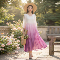 Robes pour femmes de couleur blanche dégradée en violet, robes décontractées d'été grande taille, robes élégantes pour femmes, robes de vacances d'été, vente en gros
