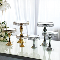 Présentoir à gâteaux de luxe en métal de style européen, plateau miroir sur pied pour décoration de mariage, table à desserts, ornement en fer forgé