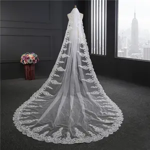 Новый дизайн, модные длинные свадебные кружева из полиэстера с блестками, свадебная вуаль