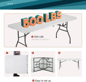 Mesa Plegable de Plástico de <span class=keywords><strong>6</strong></span> Pies, Mesa Robusta para Camping, Trabajo, Fiestas en Interiores y Exteriores - Product Image 4