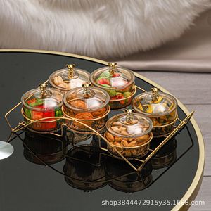 Fruit Platter With Lid 6 Compartment Round Glass Storage Tray For Snacks And Dried Fruits Home <b>Kitchen</b> Use - Product Image 2