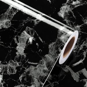 ORON Carta da Parati Nera di Lusso a Basso Prezzo, <span class=keywords><strong>Adesivi</strong></span> Murali 3D Autoadesivi, Pellicola in Vinile Effetto Marmo per Mobili da Cucina e Decorazione Casa - Product Image 1