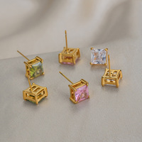 Boucles d'oreilles clous carrées minimalistes en acier inoxydable avec revêtement sous vide en or 18 carats, accessoires d'oreille tendance