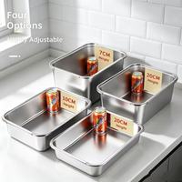 Plateau rectangulaire carré en acier inoxydable, compatible micro-ondes, argenté, pour buffet, service de riz cuit à la vapeur, restauration rapide, alimentation rapide