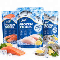 Verpakkingen voor diepvriesproducten met aangepast logo, staande zakken voor vis, hersluitbare zakken met ritssluiting voor zalm, garnalen en vis.