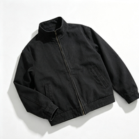 Veste d'extérieur homme personnalisée en toile de coton noire délavée, col montant, coupe classique, boutons recouverts, broderie, pour l'hiver et le style urbain