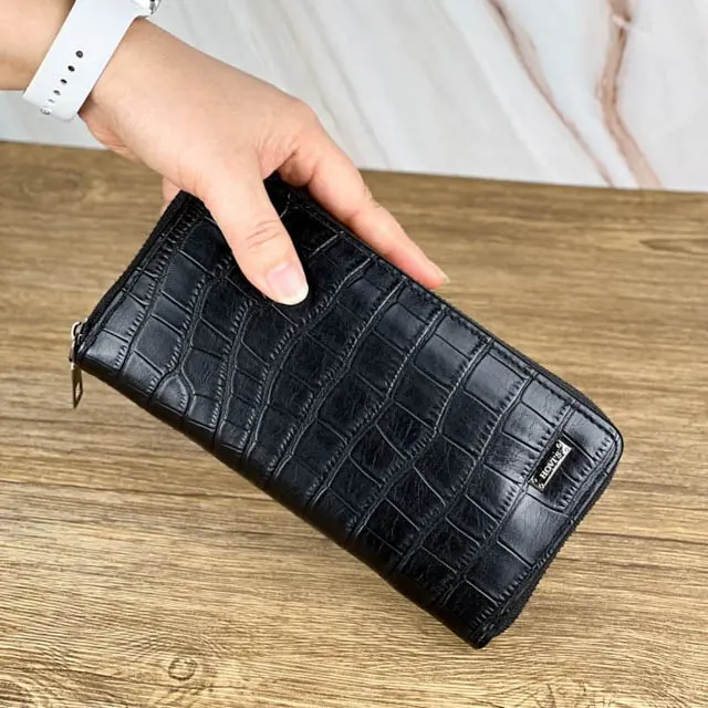 Hot Selling Minimalist Long zipper wallet for men Clutches Wallet Long Card Holder men Wallet for Shopping Black purse stock