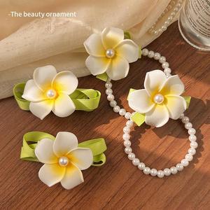Barrette à cheveux artisanale en matériaux mixtes, motif fleur d'œuf Princesse Évasion, pour photos de bord de mer, petite barrette latérale avec <span class=keywords><strong>frange</strong></span> - Product Image 2