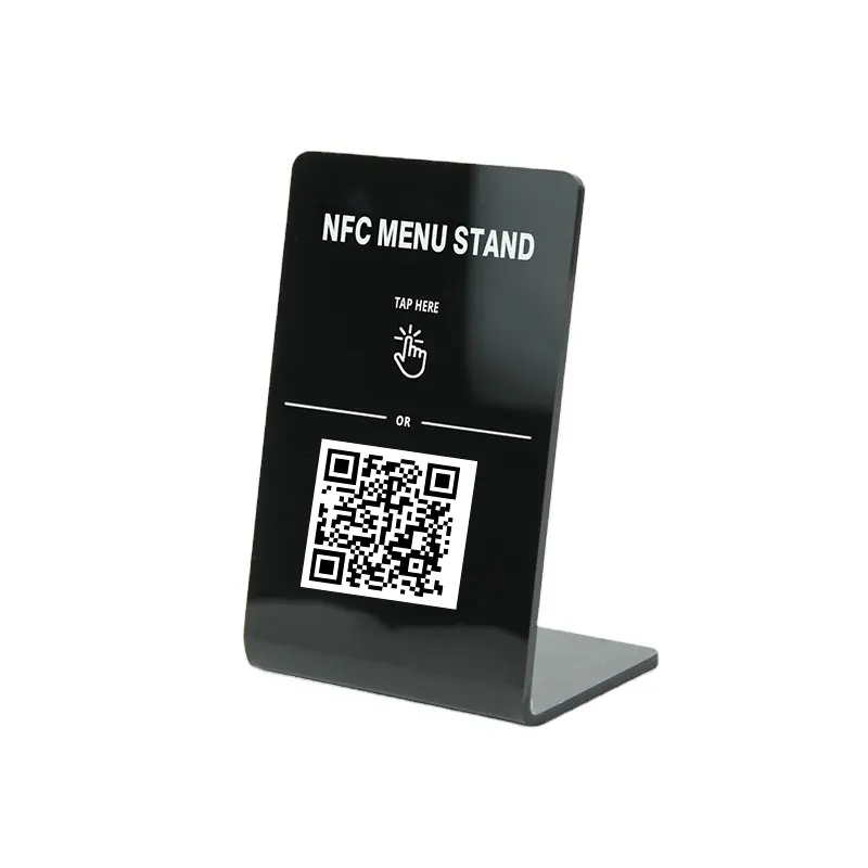 High Quality Restaurant L Shape Acrylic Table Qr Code Display Stand Ordering Nfc Menu Tag