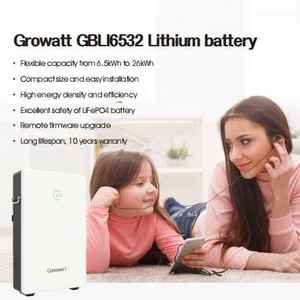 93% DOD <span class=keywords><strong>Growatt</strong></span> <span class=keywords><strong>GBLI6532</strong></span> Batería de iones de litio 51,2 V 104Ah 6kWh Almacenamiento de energía solar montado en la pared 10 años de garantía IP65 - Product Image 3