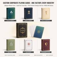 Cartes à jouer personnalisées pour promotion d'entreprise - Écologiques, durables, en papier 300 g/m² avec noyau noir et dorure à chaud, boîte arrondie