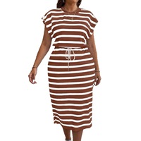 Robe rayée à manches chauve-souris et cordon de serrage grande taille pour femme, style euro-américain, pour le marché transfrontalier - Site indépendant AliExpress
