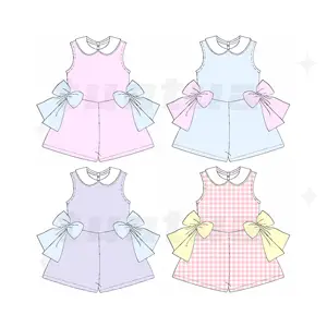 bow girls clothing baby clothes 2024 linen kids newborn baby knitted girl bubble romper baby rompers