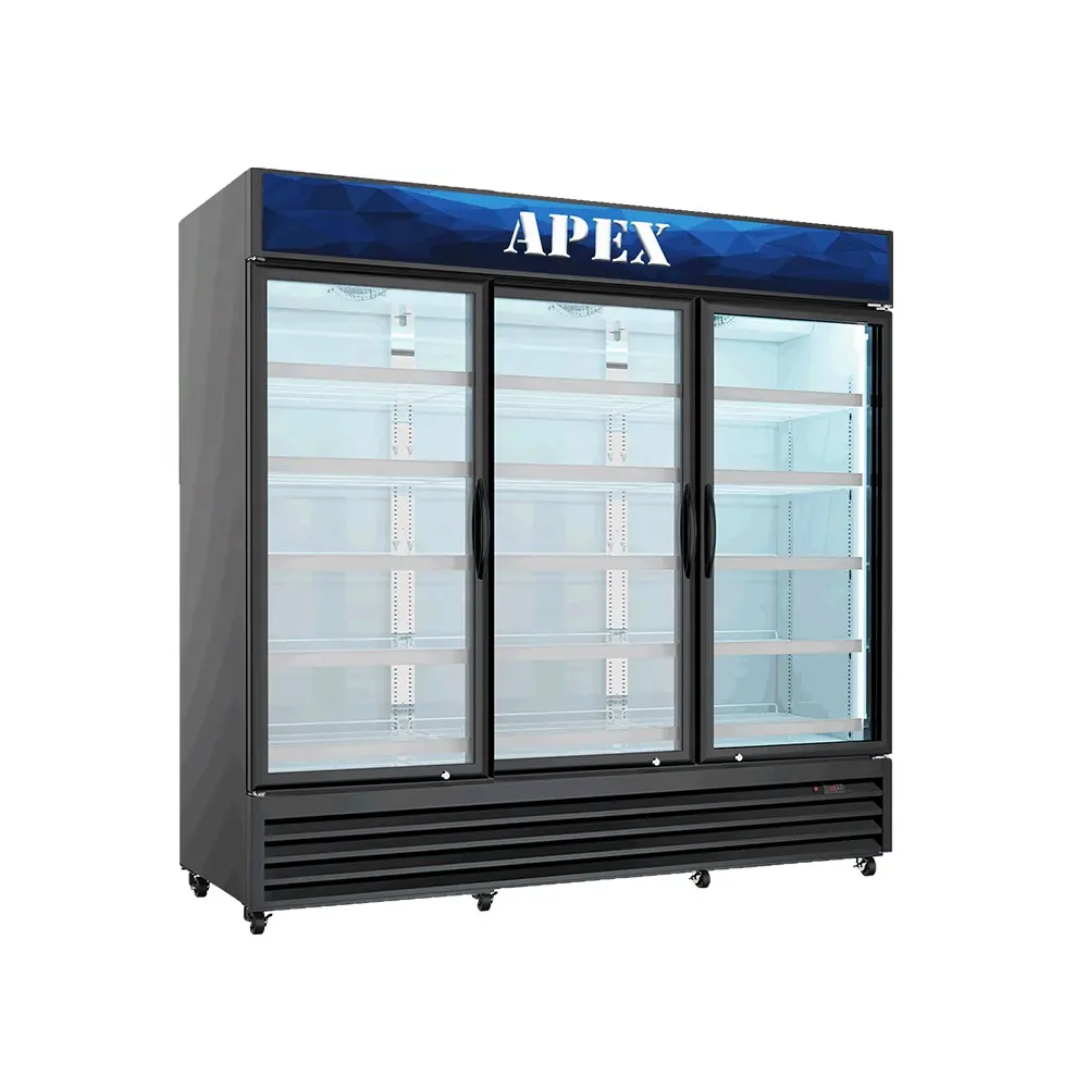 Apex mercearia bebidas geladeira mostrar 3 portas deslizantes exibir geladeira