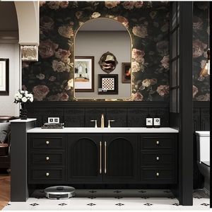 Mueble de baño retro francés con lavabo integrado de cerámica curvada en caliente y combinación de lavabo y mueble. - Product Image 3