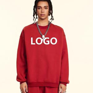 เสื้อสเวตเชิ้ตคอกลมสีแดงทรงโอเวอร์ไซส์สำหรับผู้ชาย พิมพ์ลายโลโก้ด้านหน้า แขนเสื้อแบบปกติ ถักทอแบบพูลโอเวอร์ สไตล์ฤดูใบไม้ร่วง - Product Image 1