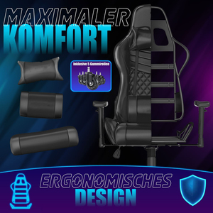 フリーシリコーンホイールマウス人間工学的ゲームチェアランバーヘッドクッション付き150kg負荷容量オフィスコンピュータPSゲームチェア - Product Image 2