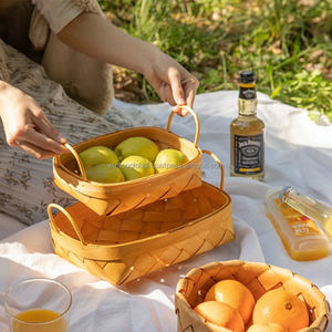 Cesta de almacenamiento directa de fábrica para el hogar, cesta de fruta tejida con astillas de madera, forma rectangular, precio barato para uso alimentario - Product Image 1