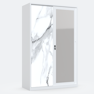 Armario de metal de dormitorio impreso de gran oferta con espejo Armario de acero de 2 puertas con cajones - Product Image 1