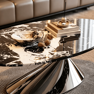 Mesa de Centro Ovalada de Diseño Italiano Moderno y Minimalista, de Mármol Natural, para Sala de Estar, Espacios Pequeños, Estilo Villa - Product Image 3
