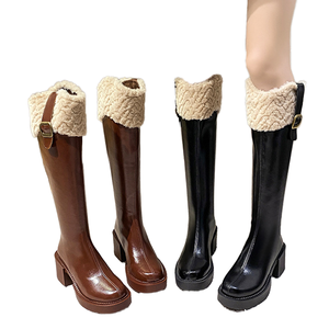 Botas de Nieve para Mujer al por Mayor Directo de Fábrica, Botas de Cuero hasta la Rodilla con Suela de Goma, Impermeables, Antideslizantes, con Tacón Alto - Product Image 1