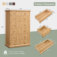 Commode moderne à 7 tiroirs réglables avec structure en acier pour chambre à coucher, 48 pouces de hauteur, chêne naturel