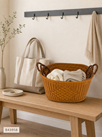 Panier de rangement ovale écologique avec poignée pour l'organisation de la maison, les jouets, les vêtements, les collations et les articles de salle de bain