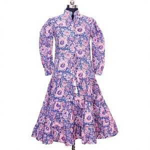 Woven Floor-Length Casual Party Bohemian Style Floral Printed Women's Hand Block Cotton Eco-Friendly Natural Summer <b>Dress</b> - Product Image 1