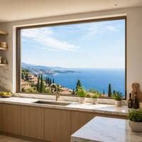 Ventana Fija de Aluminio BOCHARM con Marco Delgado, Doble Acristalamiento, Vista Panorámica Mediterránea, Ventana Esquinera para Villa de Lujo con Vista al Mar
