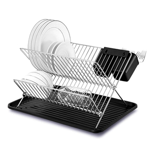 BX thép không gỉ 2 Tier món ăn chủ có thể gập lại món ăn giá cho nhà bếp trên bồn rửa ráp món ăn khô giá với đồ dùng chủ - Product Image 1