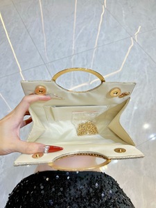 New Cross-border Ring <b>Clutch</b> Evening Daily Use Bag Shiny Chain Magnetic Buckle Polyester Women's Handbag Tanjing - Product Image 3