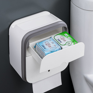 Wall Mounted Toilet Tissue <b>Box</b> With Shelf And Phone Holder Waterproof Bathroom <b>Storage</b> Organizer Rectangular Gray - Product Image 2