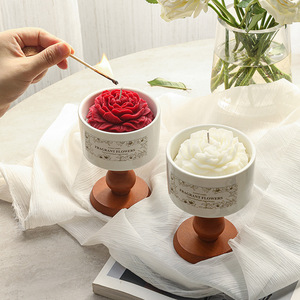 Vela Aromática Premium Camellia en Caja <span class=keywords><strong>de</strong></span> Regalo, Taza <span class=keywords><strong>de</strong></span> Cerámica Retro, Vela Perfumada para Bodas - Product Image 1