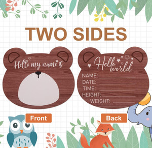 Usine en gros écologique poli en bois massif fait à la main bébé annonce ours forme signe de bienvenue taille personnalisable - Product Image 4