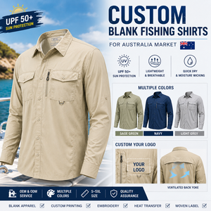 Camisas de pesca personalizadas en blanco para Australia UPF 50+ para hombre, de secado rápido, manga larga, con botones y ventilación. - Product Image 1