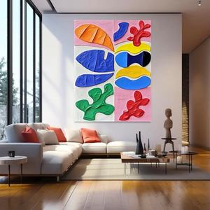 Art mural 3D texturé abstrait minimaliste coloré vertical grand format peint à la main, cadeau idéal pour l'inauguration d'une maison - Product Image 3