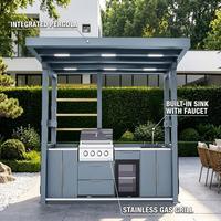 Îlot de cuisine extérieur modulaire moderne de luxe en aluminium avec barbecue, évier, réfrigérateur, four, cuisinière à induction, étanche et pliable