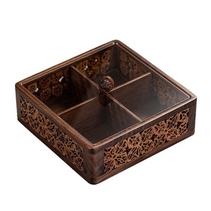 Plateau à fruits compartimenté en bois de noyer rectangulaire avec couvercle pour le rangement des collations, des bonbons, des accessoires pour la cérémonie du thé - Product Image 5