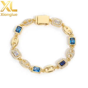Copper 18K Gold Plated Pig Nose Choker <b>Necklace</b> Geometric Gemstone Design <b>Blue</b> White Zircon Fine Unisex Luxury Hip Hop Jewelry - Product Image 5
