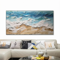 Peinture murale texturée Huamiao moderne, peinte à la main, vagues bleues océaniques, paysage marin, toile encadrée pour salon