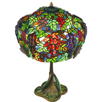 Lampe de table en mosaïque en verre coloré peint style vitrail d'église, avec base en cuivre pur et abat-jour à capuchon à commande par chaîne à tirer, à souder