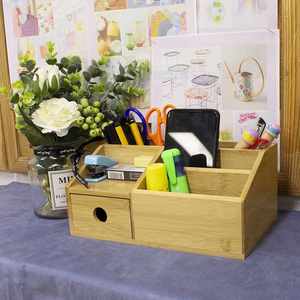 Bamboo Desktop Organizer Single Tier <b>Drawer</b> Multifunction Flexible Design for Home Office Living Room-Elegant <b>Desk</b> Organizer - Product Image 3