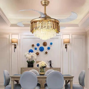 Ventilateur de plafond moderne en cristal avec 5 pales rétractables, télécommande, LED dimmable, moteur DC 5 vitesses, montage encastré, 3500K - Product Image 4