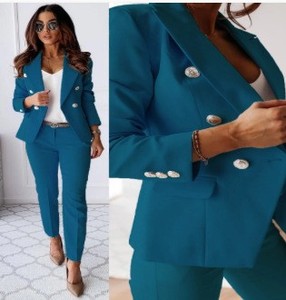 C8608 abiti da <span class=keywords><strong>donna</strong></span> alla moda abiti da ufficio Slim doppio petto Blazer e <span class=keywords><strong>pantaloni</strong></span> due pezzi Set completo formale da <span class=keywords><strong>donna</strong></span> - Product Image 6